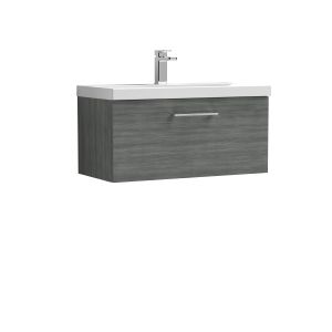 800mm Wall Hung 1 Drawer Vanity & Basin 1 - Nuie ARN525A Grey, Grey colour ,image 1