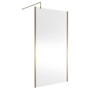 1100mm Outer Framed Wetroom Screen with Support Bar - Nuie WRSCOBB11 Brushed Brass, Brass colour ,image 1