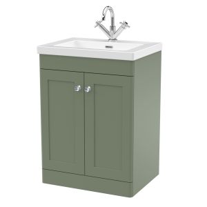 600mm Floor Standing 2-Door Vanity with Basin - 1 Tap Hole - Nuie CLC825L Green, Green colour ,image 1
