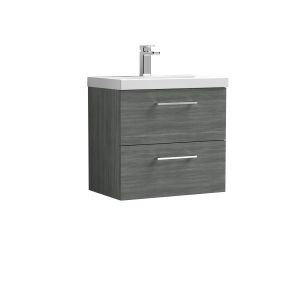 600mm Wall Hung 2 Drawer Vanity & Basin 1 - Nuie ARN524A Grey, Grey colour ,image 1