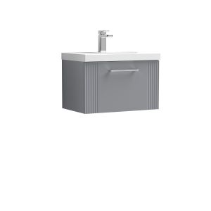 600mm Wall Hung Single Drawer Vanity & Basin 1 - Nuie DPF294A Grey, Grey colour ,image 1
