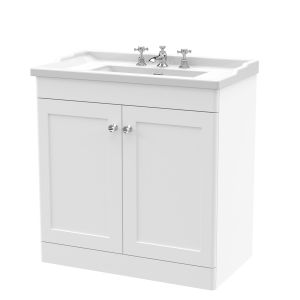 800mm Floor Standing 2 Door Vanity & Basin 3TH - Nuie CLC126G White, White colour ,image 1