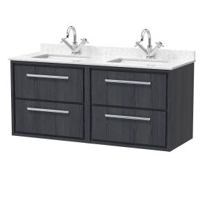 1200mm Wall Hung 4-Drawer Vanity with Marble Worktop Basin - Hudson Reed LIL2224WS2 Grey, Grey colour ,image 1