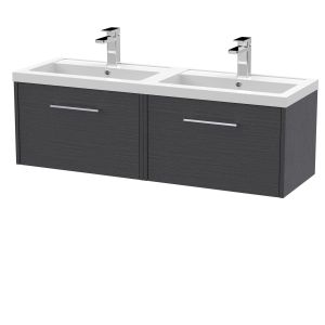 1200mm Wall Hung 2 Drawer Vanity & Double Basin - Hudson Reed JNU2222C Grey, Grey colour ,image 1