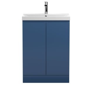 600mm Floor Standing 2-Door Vanity Unit & Basin 3 - Hudson Reed URB308D Satin Blue, Blue colour ,image 1