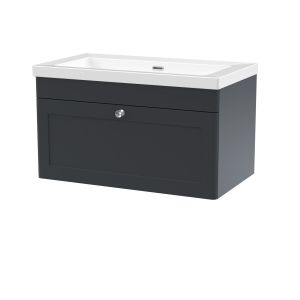 800mm Wall Hung 2-Door Vanity with Basin - 0 Tap Hole - Nuie CLC1496K Black, Black colour ,image 1