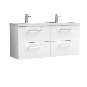 1200mm Wall Hung 4 Drawer Vanity & Double Basin - Nuie ARN124C White, White colour ,image 1