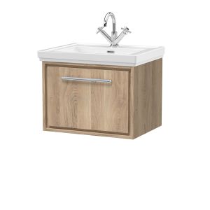 600mm Wall Hung Single Drawer Vanity with Basin - 1 Tap Hole - Hudson Reed LIL3022A Oak, Oak colour ,image 1