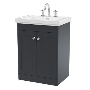 600mm Floor Standing 2-Door Vanity & Basin 3TH - Nuie CLC1425B Black