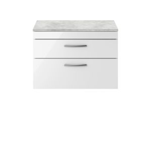 800mm Wall Hung Vanity With Grey Worktop - Nuie ATH069LBG Gloss White, White colour ,image 1