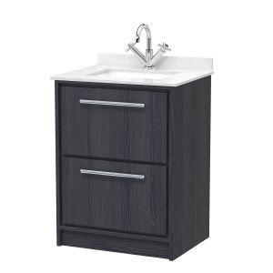 600mm Floor Standing 2-Drawer Vanity with Marble Worktop Basin - Hudson Reed LIL2233WS1 Grey, Grey colour ,image 1