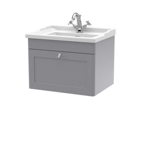 600mm Wall Hung 1 Drawer Vanity & Basin 1TH - Nuie CLC294F Grey, Grey colour ,image 1
