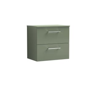 600mm Wall Hung 2 Drawer Vanity & Worktop - Nuie ARN824W Green, Green colour ,image 1