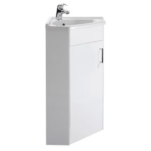 1 Door Corner Cabinet & Basin - Nuie CU001 Gloss White, White colour ,image 1