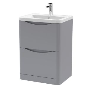 600mm Floor Standing 2 Drawer Vanity & Ceramic Basin - Nuie LUN201A Grey, Grey colour ,image 1