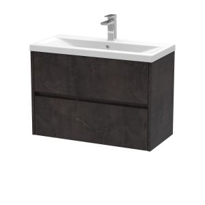 800mm Wall Hung 2 Drawer Unit & Basin 1 - Nuie HAV2606A Brown, Brown colour ,image 1