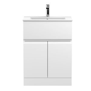 600mm Floor Standing 2-Door/Drawer Vanity Unit & Basin 2 - Hudson Reed URB103B Satin White, White colour ,image 1