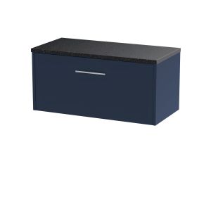 800mm Wall Hung Single Drawer Vanity & Laminate Worktop - Hudson Reed JNU2925LSB Blue