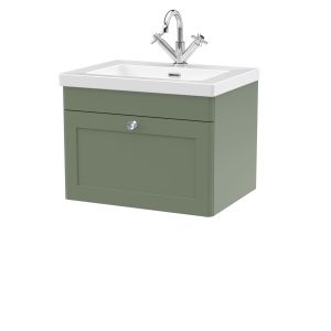 600mm Wall Hung 1-Drawer Vanity with Basin - 1 Tap Hole - Nuie CLC894L Green, Green colour ,image 1