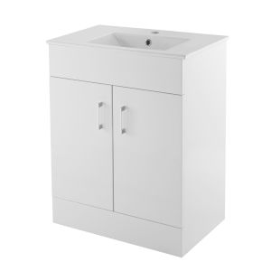 600mm Floor Standing Cabinet & Minimalist Basin - Nuie VTMW600 Gloss White, White colour ,image 1