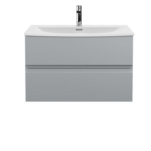 800mm Wall Hung 2 Drawer Vanity Unit & Basin 4 - Hudson Reed URB206G Satin Grey, Grey colour ,image 1