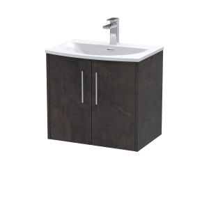 600mm Wall Hung 2 Door Vanity & Basin 4 - Hudson Reed JNU2623G Brown, Brown colour ,image 1
