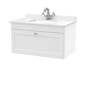 800mm Wall Hung 1 Drawer Vanity & Marble Top 1TH - Nuie CLC196WS1 White, White colour ,image 1