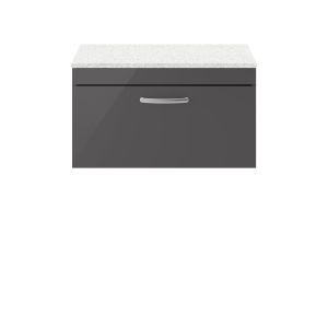 800mm Wall Hung Cabinet With Sparkling White Worktop - Nuie ATH080LSW Gloss Grey, Grey colour ,image 1