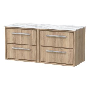 1200mm Wall Hung 4-Drawer Vanity with Marble Worktop - Hudson Reed LIL3024CMT2 Oak, Oak colour ,image 1