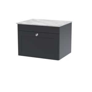 600mm Wall Hung 1-Drawer Vanity with Marble Top - Nuie CLC1494GMT Black, Black colour ,image 1