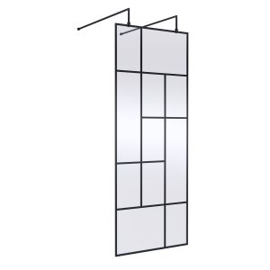 800mm Abstract Frame Wetroom Screen with Support Bars - Hudson Reed BFAFB080 Matt Black, Black colour ,image 1