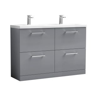 1200mm Floor Standing 4 Drawer Vanity & Double Basin - Nuie ARN2233F Grey, Grey colour ,image 1