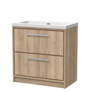 800mm Floor Standing 2-Drawer Vanity with Basin - 0 Tap Hole - Hudson Reed LIL3035K Oak, Oak colour ,image 1
