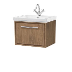 600mm Wall Hung Single Drawer Vanity with Basin - 1 Tap Hole - Hudson Reed LIL2722A Oak, Oak colour ,image 1