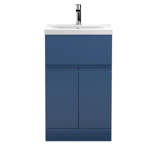 500mm Floor Standing 2-Door/Drawer Vanity Unit & Basin 1 - Hudson Reed URB301A Satin Blue, Blue colour ,image 1