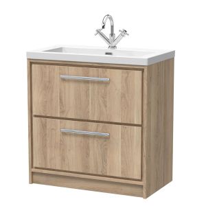 800mm Floor Standing 2-Drawer Vanity with Basin - 1 Tap Hole - Hudson Reed LIL3035L Oak, Oak colour ,image 1