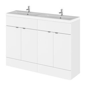 1200mm Vanity Unit & Double Ceramic Basin - Hudson Reed CBI134A Gloss White, White colour ,image 1