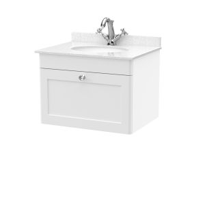 600mm Wall Hung 1 Drawer Vanity & Marble Top 1TH - Nuie CLC194WR1 White, White colour ,image 1