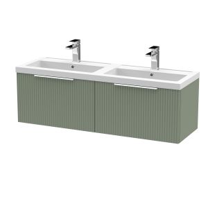 1200mm Wall Hung 2 Drawer Vanity & Double Basin - Hudson Reed DFF894C Green, Green colour ,image 1