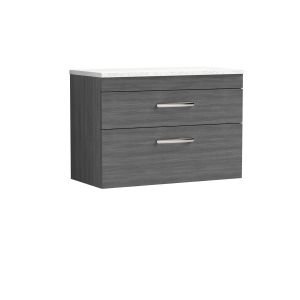 800mm Wall Hung Vanity With Sparkling White Worktop - Nuie ATH067LSW Anthracite Woodgrain, Brown/Grey colour ,image 1