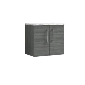 600mm Wall Hung 2-Door Vanity & Laminate Worktop - Nuie ARN523LCM Grey, Grey colour ,image 1