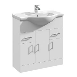 750mm Floor Standing Cabinet & Round Basin - Nuie VTY750 Gloss White, White colour ,image 1