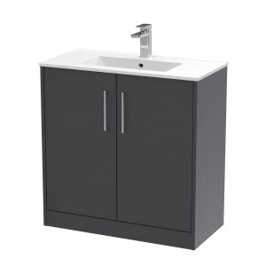 800mm Floor Standing 2 Door Vanity & Basin 2 - Hudson Reed JNU2205B Grey, Grey colour ,image 1