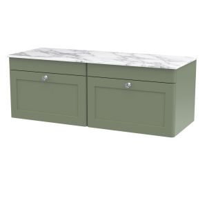 1200mm Wall Hung 2-Drawer Vanity with Marble Top - Nuie CLC894CMT2 Green, Green colour ,image 1