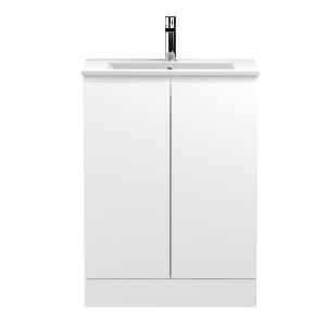600mm Floor Standing 2-Door Vanity Unit & Basin 2 - Hudson Reed URB108B Satin White, White colour ,image 1