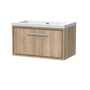 800mm Wall Hung Single Drawer Vanity with Basin - 0 Tap Hole - Hudson Reed LIL3025K Oak, Oak colour ,image 1
