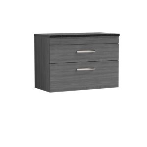 800mm Wall Hung Vanity With Sparkling Black Worktop - Nuie ATH067LSB Anthracite Woodgrain, Brown/Grey colour ,image 1