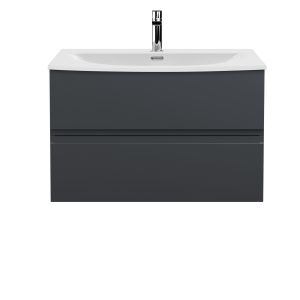 800mm Wall Hung 2 Drawer Vanity & Basin 4 - Hudson Reed URB1406G Black, Black colour ,image 1