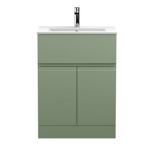600mm Floor Standing 2 Door/Drawer Unit & Basin 2 - Hudson Reed URB803B Green, Green colour ,image 1