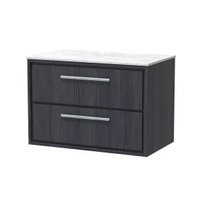 800mm Wall Hung 2-Drawer Vanity with Marble Worktop - Hudson Reed LIL2226WMT Grey, Grey colour ,image 1